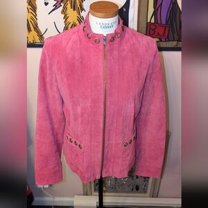 Ruff Hewn Suede Pink Bomber Jacket